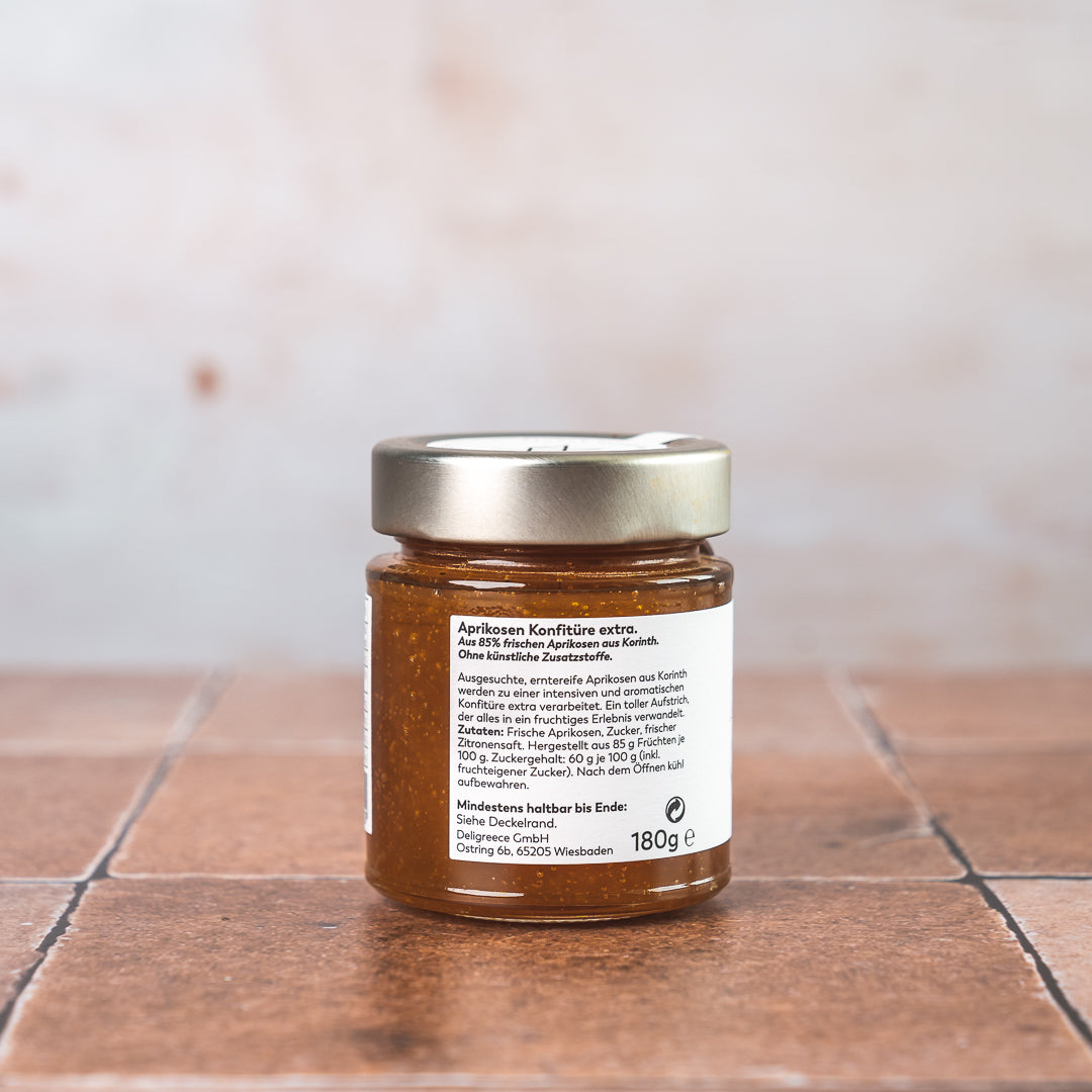 Aprikosen Konfitüre Extra, 85% Fruchtanteil. – Deligreece